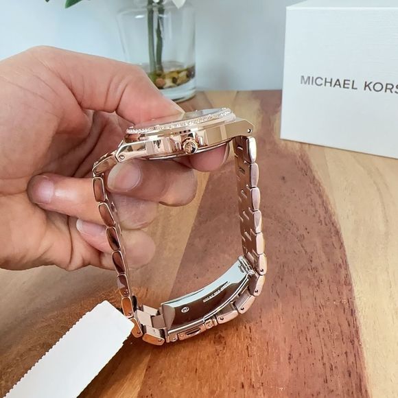 Michael Kors Lennox Three-Hand Rose Gold-Tone Stainless Steel Watch - Picture 6 of 9